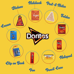Doritos Journaling Set - Cute Stationary Set for Girls & Boys with Decal Stickers, Spirals, Notebook, Folder, Key chain, Pen, Eraser and Pencil Case