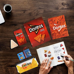 Doritos Journaling Set - Cute Stationary Set for Girls & Boys with Decal Stickers, Spirals, Notebook, Folder, Key chain, Pen, Eraser and Pencil Case